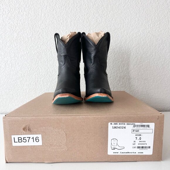 Lane EMMA JANE Womens Cowboy Bootie 7 Black Leather Western Cowgirl Short Boots - Picture 10 of 10